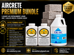 Package Deal | 1-Gallon Drexel Foaming Agent & 2-Quarts Air Entrainment Liquid | For Consistent Foam Production | Recommended for Cement Projects | See Listing Details | No Refunds | AircreteHarry.com