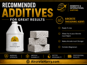1-Gallon Aircrete Thickening Agent • allows you to pour Aircrete much Higher, makes it Stronger. As seen on YouTube • see description for more details, no refund. Recommended for All Cement Work. AircreteHarry.com