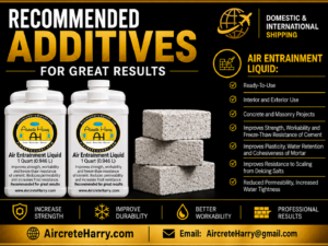 Air Entrainment Liquid Package Deal | 4 Quarts (1 Gallon) | Enhances Cement Workability, Freeze-Thaw Resistance & Durability | Improves Mortar Cohesion & Water Retention | Helps Reduce Permeability | No Refunds | AircreteHarry.com