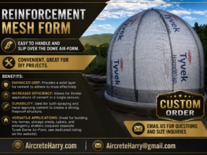 12-ft diameter, 10-ft tall Dome Reinforcement Mesh • Custom Order, made by Aircrete Harry, no refund. Please reach out via email for purchase inquiries. We are here to assist you!