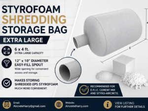 1 x Styrofoam Shredding Storage Bag • Extra Large • Makes Storing Shredded EPS Styrofoam much more Convenient - Recommended for E.P.I.C. Cement Mix and Styro-Aircrete - no refund, AircreteHarry.com