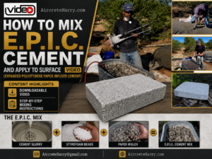 VIDEO • How to mix E.P.I.C. Cement and Apply to Surface • step-by-step 42 min downloadable video, no refund • Expanded Polystyrene Paper Infused Cement - AircreteHarry.com