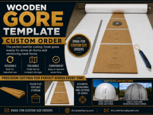 16-ft Wooden Gore Template, Custom order, no refund • Reusable, Foldable and Convenient • for cutting your Tyvek Gores Evenly: for Air-Forms and Reinforcing Mesh • AircreteHarry.com