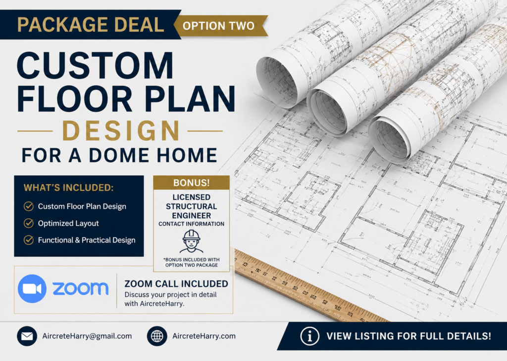 Custom Dome Home Floor Plans | Zoom Consultation & Email Support | Bonus: Structural Engineer Contact Information (See Listing Details) | No Refunds | AircreteHarry.com