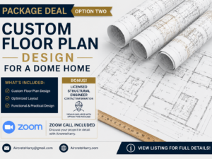 Custom Floor Plans • for a Dome Home, 🖥️ Zoom call • email exchange + Bonus: Structural Engineer* contact information (see listing details) • no refund, AircreteHarry.com