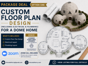 Custom Floor Plans incl. Electrical & Plumbing • for a Dome Home, 🖥️ Zoom call • email exchange + Bonus: Structural Engineer* contact information (see listing details) • no refund, AircreteHarry.com