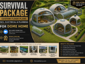 Survival Package: Custom Floor Plans incl. Electrical & Plumbing • for a Dome Home, 🖥️ Zoom call • email exchange + Bonus: Structural Engineer* contact information (see listing details) • no refund, AircreteHarry.com