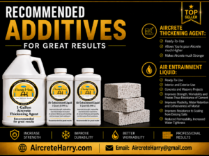 Package Deal | 1-Gallon Aircrete Thickening Agent & 2-Quarts Air Entrainment Liquid | Supports Higher Aircrete Pours, Improved Strength & Workability | Recommended for Cement Projects | See Listing Details | No Refunds | AircreteHarry.com