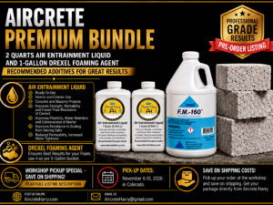 WORKSHOP SPECIAL - Pre-Order and Save on Shipping! Package Deal: 2 Quarts Air Entrainment Liquid and 1 Gallon Drexel Foaming Agent | All sales are final - no refunds | Please read listing details | AircreteHarry.com